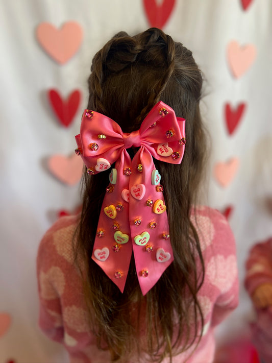 Hot Pink Conversation Heart Bow