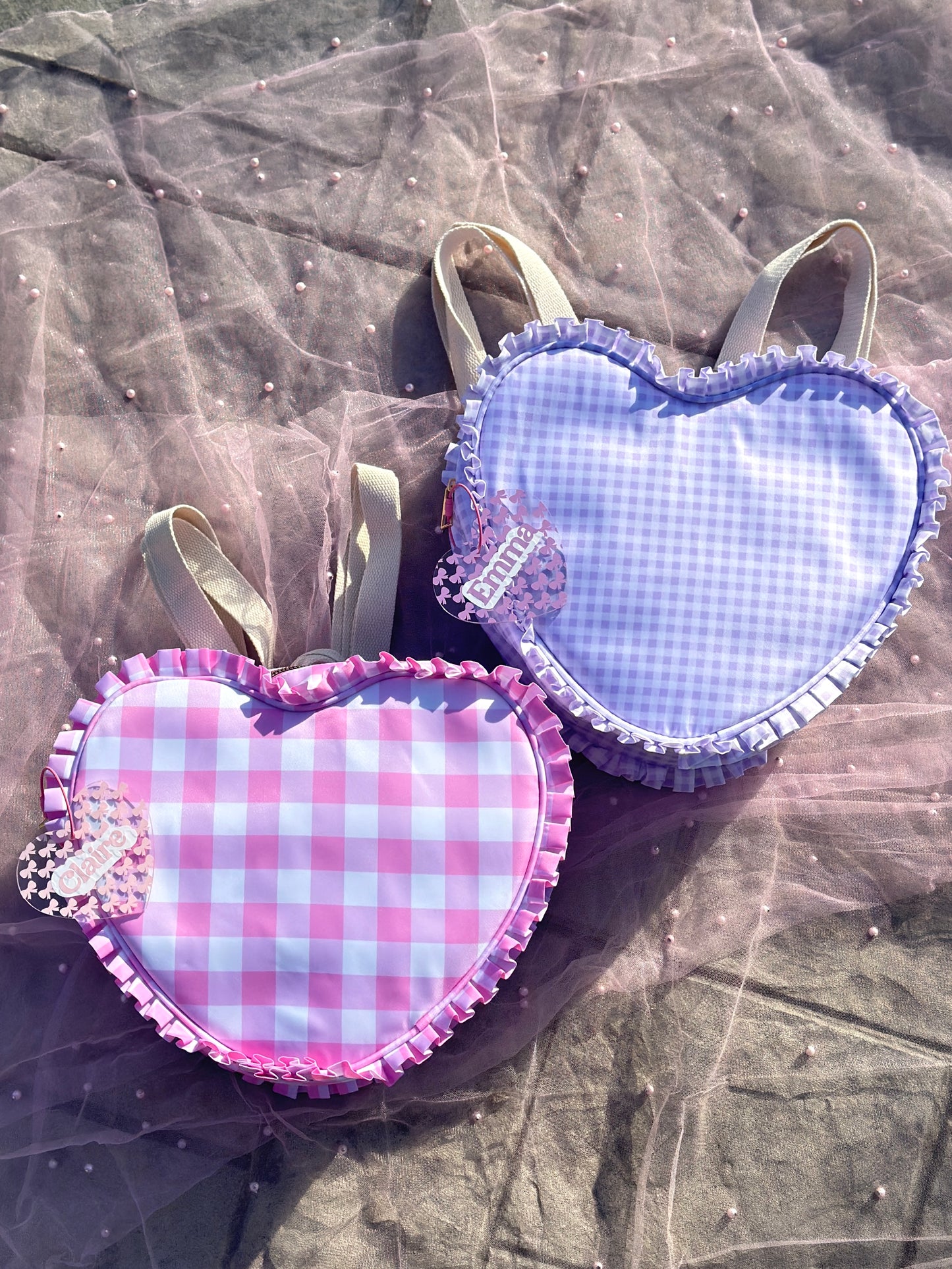 Personalized Acrylic Tag - Clear Heart with Pink Bows