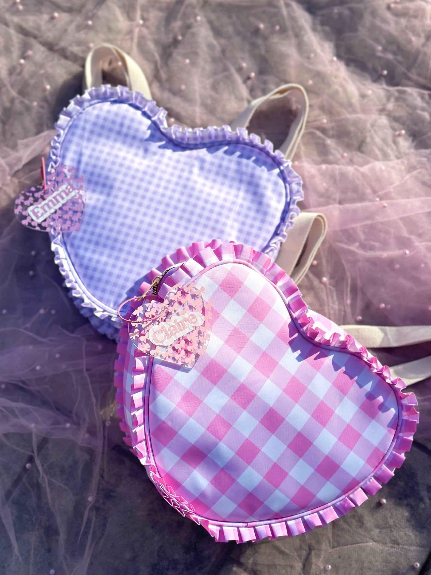 Personalized Acrylic Tag - Clear Heart with Pink Bows